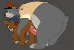  2016 absurd_res age_difference anus balls baloo bear bent_over cub disney duo grey_background hat hi_res humanoid_penis kit_cloudkicker male male/male mammal penis simple_background talespin whippytail young 
