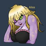  alien aliss_(tits) blonde_hair bra breasts clothing cryofclockwork female hair not_furry solo trials_in_tainted_space underwear 