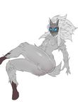  2016 absurd_res anthro blue_eyes breasts butt caprine digitigrade featureless_breasts featureless_crotch female fur grey_fur hair hi_res hooves kindred_(lol) lamb_(lol) league_of_legends long_ears long_hair looking_at_viewer mammal mask navel nude sheep signhereplease simple_background slim small_breasts solo spirit thick_thighs tuft video_games white_background white_hair 