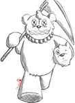  bear black_and_white_and_red death decapitation digital_drawing_(artwork) digital_media_(artwork) duo front_view full-length_portrait holding_object holding_weapon looking_at_viewer mammal portrait severed_head signature simba_(artist) simple_background solo_focus walking weapon white_background 