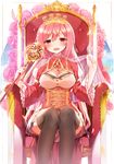  bad_id bad_pixiv_id baton black_legwear breasts capelet cleavage cleavage_cutout crown dress flower large_breasts long_hair long_sleeves looking_at_viewer open_mouth pink_eyes pink_flower pink_hair pink_rose rasis red_dress rose see-through shinoba sitting smile solo sound_voltex thighhighs thighs throne very_long_hair wide_sleeves zettai_ryouiki 