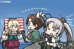  &gt;_&lt; :3 :d ahoge akigumo_(kantai_collection) akitsushima_(kantai_collection) blue_sky blush brown_hair cannon closed_eyes commentary dated day drawing elbow_gloves flying_sweatdrops gloves grey_hair hair_ribbon hamu_koutarou headgear iowa_(kantai_collection) kantai_collection long_hair machinery multiple_girls ocean open_mouth ponytail ribbon side_ponytail sidelocks single_elbow_glove sketchbook sky smile star star-shaped_pupils symbol-shaped_pupils tone_(kantai_collection) translated twintails white_gloves white_ribbon 