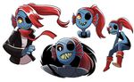  armor black_sclera blue_skin boots clothing cubewatermelon eye_patch eyewear female fish footwear hair jacket marine monster red_hair scarf sharp_teeth smile solo teeth undertale undyne undyne_the_undying video_games yellow_eyes 