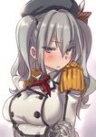  bad_id bad_pixiv_id blue_eyes breasts crossed_arms epaulettes hair_between_eyes kantai_collection kashima_(kantai_collection) large_breasts looking_at_viewer military military_uniform silver_hair solo try tsurime twintails uniform upper_body wavy_hair 