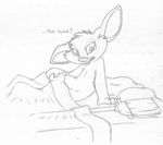  anthro baggy_eyes barefoot bed bottomless broom buckteeth clothed clothing confusion cursing dialogue english_text greyscale hi_res lagomorph male mammal maxy mizzyam monochrome morning_after nude on_bed open_mouth pencil_(artwork) pillow rabbit simple_background solo teeth text traditional_media_(artwork) under_covers waking_up what white_background 