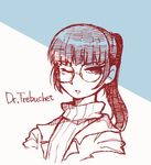  bangs blunt_bangs character_name epiphany_trebuchet glasses kushima_azuki long_hair monochrome one_eye_closed ponytail ribbed_sweater scp_foundation shirt solo sweater upper_body 