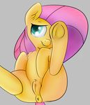  anus djpon2nart equine female feral fluttershy_(mlp) friendship_is_magic grey_background hair horse mammal my_little_pony pink_hair pony pussy simple_background sitting smile solo spread_legs spreading underhoof yoditax 