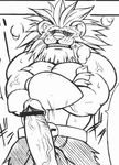  abs belt biceps big_muscles capcom censored claws clothed clothing crossed_arms erection feline humanoid_penis leo_(red_earth) lion loincloth male mammal mayoineko monochrome muscular pecs penis red_earth simple_background solo teeth topless vein veiny_penis video_games white_background 