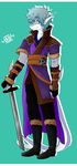  blue_eyes blue_hair boots clothing fire_emblem fire_emblem_awakening fish footwear full-length_portrait garrett green_background hair hi_res leo looking_at_viewer male marine melee_weapon nintendo portrait shark simple_background smile solo standing sword video_games weapon 