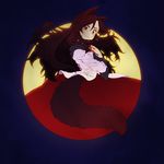  absurdres animal_ears brooch brown_hair dress fingernails full_moon highres imaizumi_kagerou jewelry long_hair long_sleeves looking_at_viewer moon nail_polish red_eyes red_nails smile solo tail takitate_(is2c5) touhou wide_sleeves wolf_ears wolf_tail 