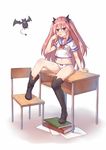  bad_id bad_pixiv_id bat black_footwear black_legwear blush book boots bow bow_panties chair chromatic_aberration collar desk dianche_miao_(18826) highres krul_tepes long_hair mismatched_legwear navel no_pants on_desk owari_no_seraph panties pink_eyes pink_hair pointy_ears school_uniform serafuku shirt simple_background sitting sitting_on_desk spread_legs thigh_boots thighhighs tongue tongue_out twintails two_side_up underwear very_long_hair white_background white_panties 