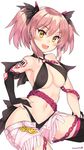  blush bow breasts chain cleavage covered_nipples elbow_gloves gloves hair_bow hand_on_hip highres idolmaster idolmaster_cinderella_girls jewelry jougasaki_mika jpeg_artifacts kuro_chairo_no_neko looking_at_viewer medium_breasts midriff open_mouth partly_fingerless_gloves pink_hair smile solo tattoo twintails yellow_eyes 