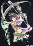  armpits arrow black_background black_hair blue_eyes blush bow_(weapon) full_body head_tilt holding holding_weapon last_summoner looking_at_viewer official_art piro_(orip) robin_hood_(last_summoner) short_hair simple_background solo thigh_strap weapon 