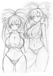  1girl asuna_(pokemon) bikini breasts crop_top female gloves hair_over_one_eye koutarosu l large_breasts long_hair monochrome nintendo photo pokemon ponytail shirona_(pokemon) sketch solo thong traditional_media 