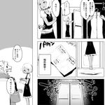  barefoot blush closet comic dark_skin dress greyscale grimoire_(baallore) living_clothes monochrome original ox_(baallore) ramina_(baallore) short_hair solo_focus translated vest 