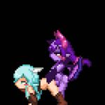  2girls all_fours animated animated_gif ass_grab black_background blue_eyes blueskin_no_mori boots bouncing_breasts breasts demon_girl demon_wings doggystyle futa_with_female futanari hip_grab horns long_hair moaning monster_girl multiple_girls nude pixel_art pointy_ears purple_hair purple_skin red_eyes resized sex upscale wings zell23 
