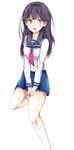  1girl artist_request black_hair breasts haruchika homura_chika lips long_hair open_mouth pink_eyes school_uniform simple_background skirt socks 