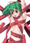  00s 1girl ahoge armpits breasts brown_eyes erect_nipples green_hair kouda_tomohiro macross macross_frontier medium_breasts naked_ribbon nipples ranka_lee ribbon short_hair solo third-party_edit underboob 