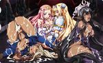  4girls aftersex ass black_hair blonde_hair breast_grab breasts cloe_(kuroinu) cum cum_in_pussy cum_on_body dark_elf dark_skin elf facial female grabbing kuroinu_~kedakaki_seijo_wa_hakudaku_ni_somaru~ large_breasts long_hair long_pointy_ears looking_at_viewer multiple_girls nipples no_bra origa_discordia pink_hair pointy_ears ponytail pussy_juice queen rape red_eyes revealing_clothes shiny_skin staff sweat thigh_boots 