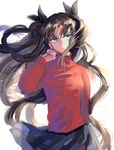  bad_id bad_pixiv_id blue_eyes brown_hair fate/stay_night fate_(series) hair_ribbon isamu_(gaioo0303) long_hair ribbon sketch solo toosaka_rin two_side_up white_background wind wind_lift 