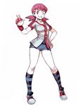  1girl akane_(pokemon) full_body genzoman gym_leader looking_at_viewer nintendo pink_hair poke_ball pokemon pokemon_(game) pokemon_hgss shoes smile sneakers solo 