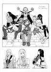  altaecia_valeria anastasia_valeria ashley_winchester brad_evans copyright_name crutch everyone greyscale highres irving_valeria irving_vold_valeria kanon_(wild_arms_2) lilka_eleniak marivel_armitage monochrome multiple_boys multiple_girls munmu-san puka_(wild_arms) sitting smile tim_rhymeless traditional_media wild_arms wild_arms_2 