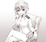  chair grin liar_lawyer military_uniform monochrome sitting smile solo strike_witches takei_junko 