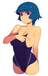 adjusting_clothes adjusting_swimsuit aqua_hair arm_behind_back bad_id bad_twitter_id bangs blue_eyes blue_hair blunt_bangs blush breasts collarbone covered_navel cropped_legs inverted_nipples large_breasts metata nipple_slip nipples one-piece_swimsuit original short_hair simple_background solo sweat swimsuit swimsuit_pull white_background 