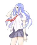  blue_hair cowboy_shot dokomademodameko floating_hair grey_skirt kuga_natsuki long_hair my-hime necktie pleated_skirt red_neckwear school_uniform skirt solo very_long_hair white_background 