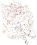  breasts large_breasts monochrome puzzle_&amp;_dragons simple_background sketch smile solo sonia_(p&amp;d) tail white_background wings zaxwu 