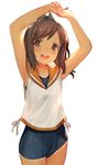  brown_eyes brown_hair i-401_(kantai_collection) kantai_collection keemu_(occhoko-cho) open_mouth ponytail smile solo swimsuit swimsuit_under_clothes tan tanline 