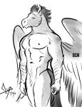  2017 anthro anthrofied avian bgn hippogryph monochrome my_little_pony my_little_pony_the_movie nude stratus_skyranger_(mlp) wings 