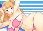  armpits bikini blonde_hair breasts cleavage fangs galko hips huge_breasts long_hair navel oshiete!_galko-chan pink_bikini pubic_hair pubic_hair_peek solo sparkle swimsuit thick_thighs thighs tomatto_(@ma!) 