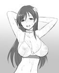  armpits bikini blush breasts choker covered_nipples flower greyscale hair_flower hair_ornament hairband idolmaster idolmaster_cinderella_girls large_breasts long_hair looking_at_viewer monochrome nitta_minami open_mouth see-through smile solo swimsuit zaxwu 