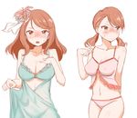  babydoll blush bra breasts cleavage houjou_karen idolmaster idolmaster_cinderella_girls large_breasts lingerie long_hair looking_at_viewer multiple_views navel open_mouth simple_background underwear white_background zaxwu 