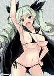  :d anchovy arm_up armpits artist_name ass_visible_through_thighs bikini black_bikini black_cape black_ribbon blush breasts brown_eyes cape cleavage collarbone contrapposto covered_nipples drill_hair gin'ichi_(akacia) girls_und_panzer green_hair grey_background hair_ribbon hand_on_hip large_breasts long_hair looking_at_viewer micro_bikini midriff navel o-ring o-ring_bikini o-ring_bottom o-ring_top open_mouth ribbon shiny shiny_skin side-tie_bikini simple_background smile solo standing stomach sweat sweatdrop swimsuit twin_drills twintails underboob very_long_hair wet 