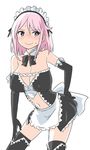  apron black_gloves black_legwear blush breasts cleavage covered_nipples elbow_gloves gloves large_breasts maid maid_headdress original pink_eyes pink_hair short_hair simple_background solo thighhighs white_background zaxwu 