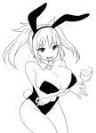  breast_hold breasts bunnysuit cleavage covered_nipples greyscale large_breasts monochrome original simple_background solo white_background zaxwu 