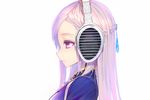  headphones hoshi_o_mite long_hair pink_eyes pink_hair white 