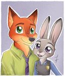  anthro buckteeth canine disney fox fur gocholudek green_eyes grey_fur judy_hopps lagomorph long_ears mammal nick_wilde orange_fur police rabbit size_difference teeth zootopia 