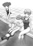  alisa_(girls_und_panzer) alternate_hairstyle ass breasts competition_swimsuit crossed_legs diving_block drain_(object) drinking floating freckles girls_und_panzer goggles goggles_removed greyscale groin_tendon hair_up holding_feet in_swimsuit kay_(girls_und_panzer) kickboard medium_breasts monochrome multiple_girls naomi_(girls_und_panzer) one-piece_swimsuit pool poolside protected_link short_hair sideboob solokov_(okb-999) swim_cap_removed swimsuit tile_floor tiles very_short_hair 