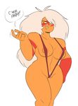  alien beckoning bikini breasts clothing english_text female gem_(species) herny jasper_(steven_universe) lips not_furry pubes sling_bikini steven_universe swimsuit text thick_thighs wide_hips 