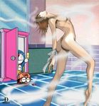  2boys ass bad_anatomy brown_hair doraemon doraemon_(character) dottona_(dotna) glasses jpeg_artifacts long_legs minamoto_shizuka multiple_boys nobi_nobita short_hair 