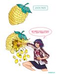  artist_name english food fruit herokick highres jacket kill_la_kill lemon matoi_ryuuko multicolored_hair pinata punching short_hair smile solo streaked_hair sukajan uniform 