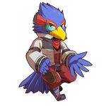  alpha_channel anthro avian bird blue_eyes chibi clothed clothing falco_lombardi looking_at_viewer male nintendo rabbity simple_background solo star_fox transparent_background video_games 