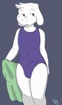  asriel_dreemurr boss_monster bulge caprine clothing dezz goat long_ears male mammal one-piece_swimsuit penis_outline swimsuit towel undertale video_games 