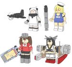  4girls black_hair eu03 glasses i-8_(kantai_collection) kantai_collection kneehighs lego lego_minifig mecha_musume multiple_girls nagato_(kantai_collection) northern_ocean_hime objectification orange_eyes red-framed_glasses ryuujou_(kantai_collection) school_swimsuit semi-rimless_glasses shinkaisei-kan sketch studded_collar swimsuit the_lego_group twintails under-rim_glasses white_background white_legwear 