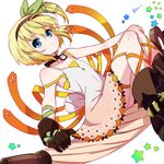  bare_shoulders black_choker blonde_hair blue_eyes blush boots choker dress edna_(tales) gloves hair_ribbon hairband kingin leg_ribbon looking_at_viewer ribbon short_hair side_ponytail single_glove sitting skirt solo tales_of_(series) tales_of_zestiria tress_ribbon umbrella white_dress 