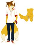  2013 anklet anthro ashura_(character) blue_eyes brown_hair canine clothed clothing fox hair hoodie jewelry looking_at_viewer male mammal multi_tail necklace simple_background smile solo standing vilani white_background 