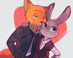  anthro canine cute disney duo female fox fur grey_fur judy_hopps lagomorph long_ears male mammal nick_wilde orange_fur rabbit size_difference standing windylie zootopia 